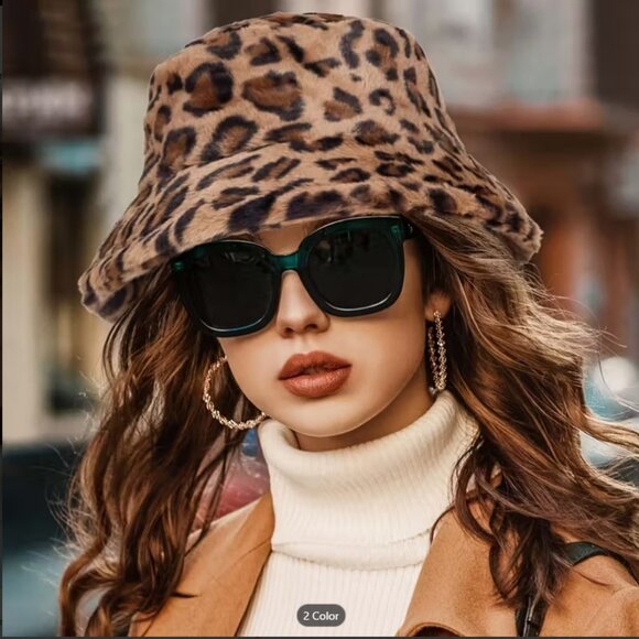 NWOT Leopard Print Plush Bucket Hat – Adjustable, Lightweight & Cozy - Picture 2 of 4